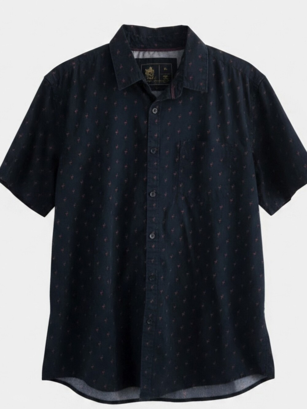 Men’s Go-To Short Sleeve Button Down Shirt Navy Pink Flamingo Print XL